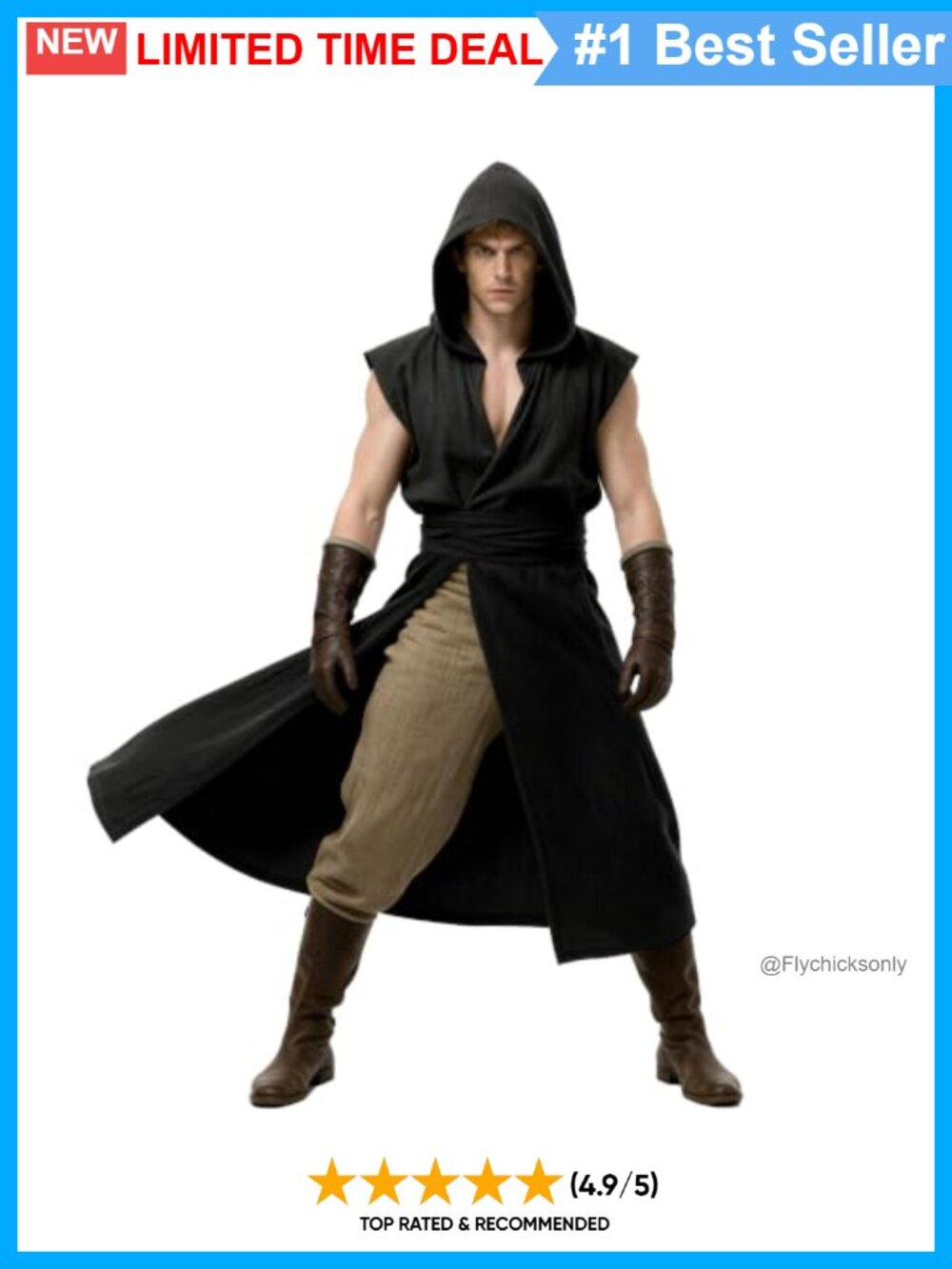 Unisex Hooded Medieval Viking Renaissance Tunic Vest Cosplay Costume